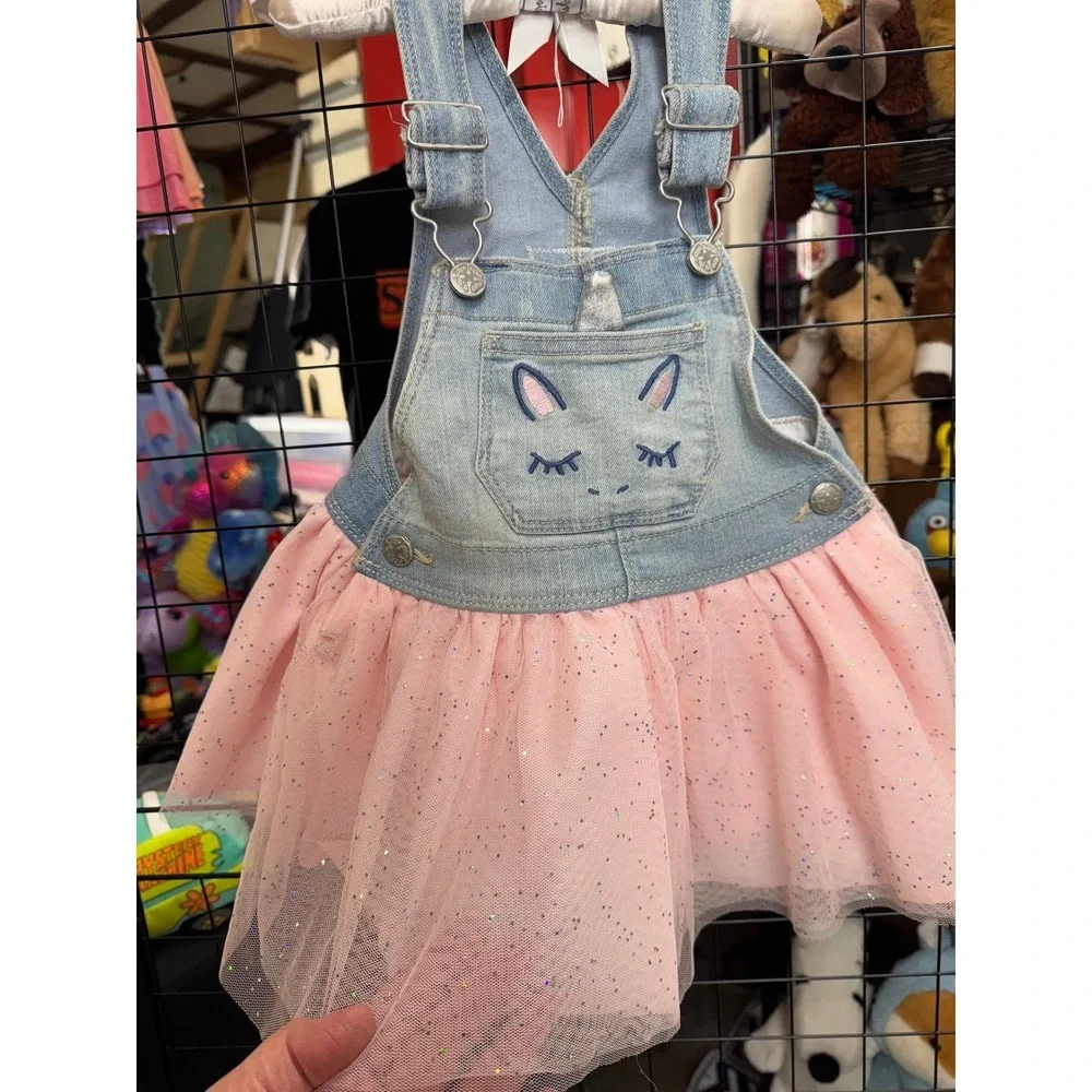 OshKosh B'gosh 2T Unicorn Tulle Jumper Dress + White Denim Jacket Outfit Set